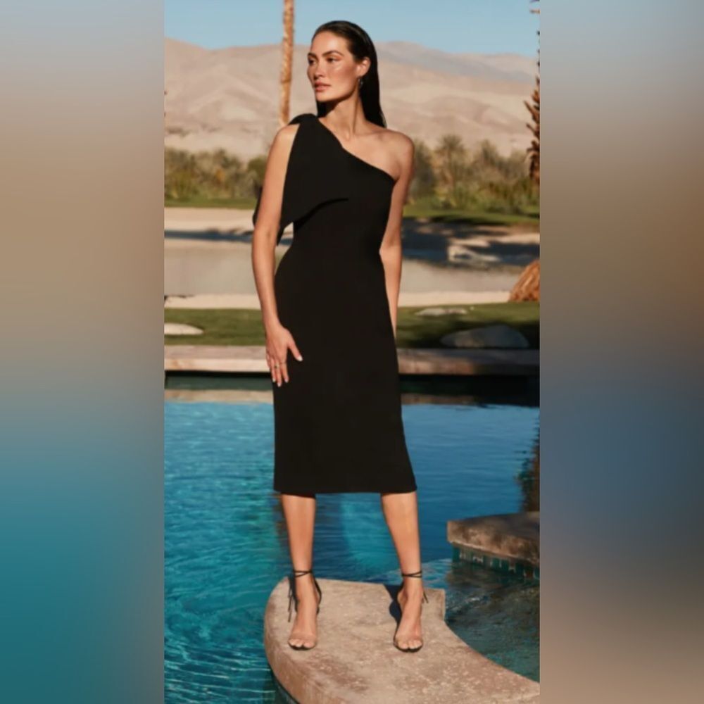 DRESS THE POPULATION Tiffany One Shoulder Midi Dress Size XS NWT